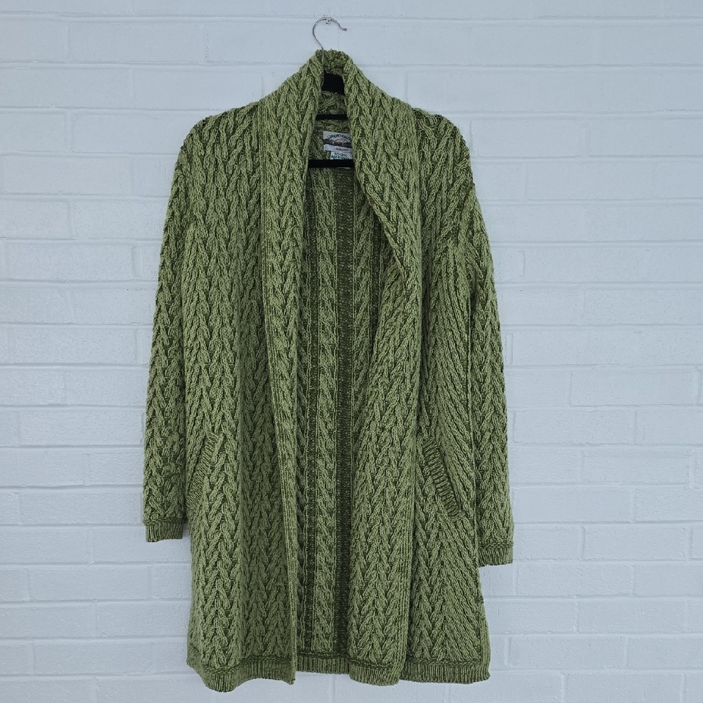 NWOT Aran Crafts  Ireland Merino Wool Open Fronf Cardigan Size S Green